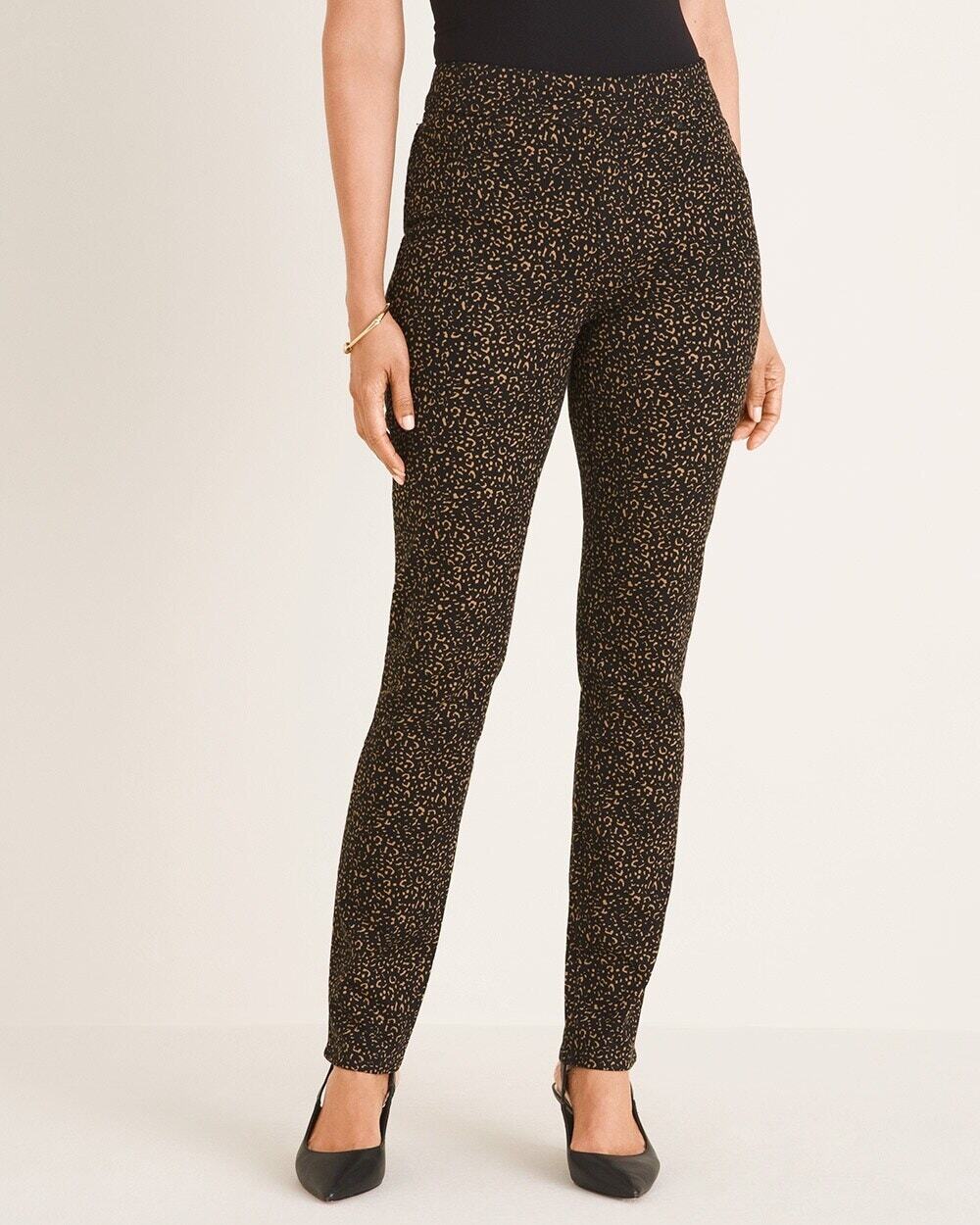 Chico's Etched Print Pull On Jeggings Jeans Stretch Denim Black Gold Womens 8